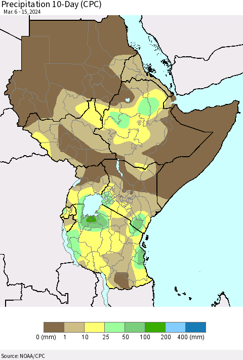 Eastern Africa Precipitation 10-Day (CPC) Thematic Map For 3/6/2024 - 3/15/2024