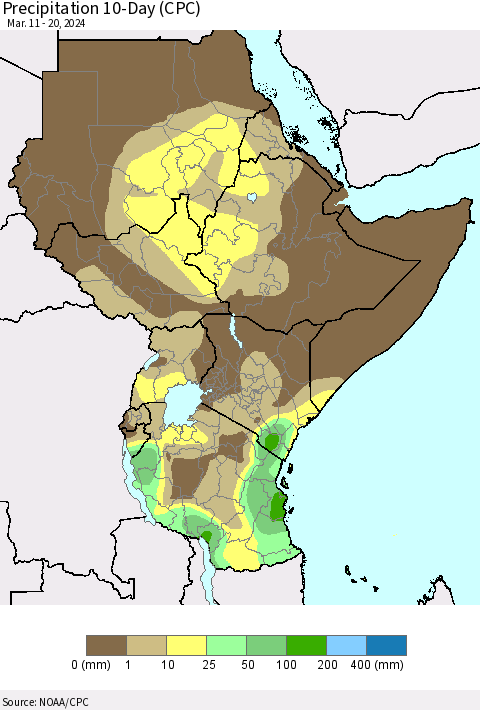 Eastern Africa Precipitation 10-Day (CPC) Thematic Map For 3/11/2024 - 3/20/2024