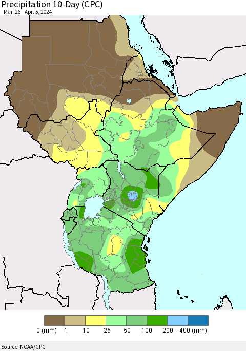 Eastern Africa Precipitation 10-Day (CPC) Thematic Map For 3/26/2024 - 4/5/2024