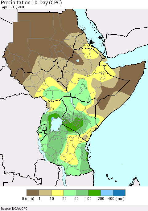 Eastern Africa Precipitation 10-Day (CPC) Thematic Map For 4/6/2024 - 4/15/2024