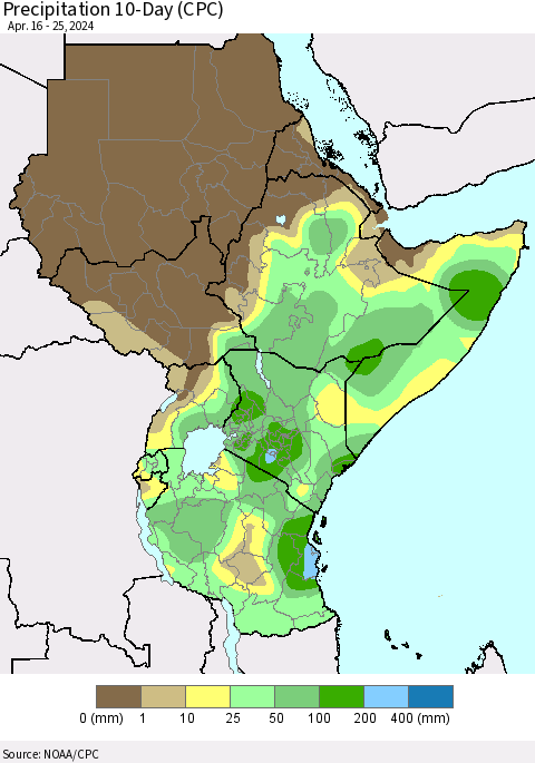 Eastern Africa Precipitation 10-Day (CPC) Thematic Map For 4/16/2024 - 4/25/2024