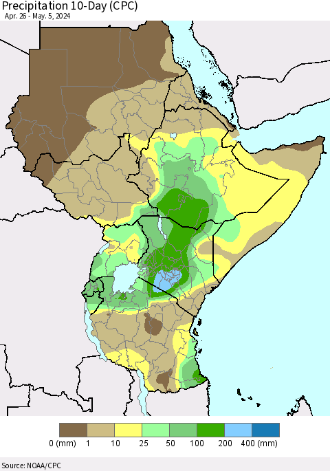Eastern Africa Precipitation 10-Day (CPC) Thematic Map For 4/26/2024 - 5/5/2024