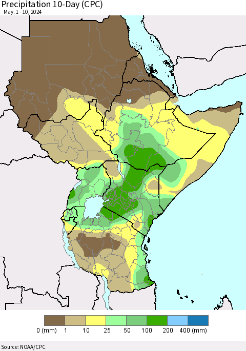Eastern Africa Precipitation 10-Day (CPC) Thematic Map For 5/1/2024 - 5/10/2024