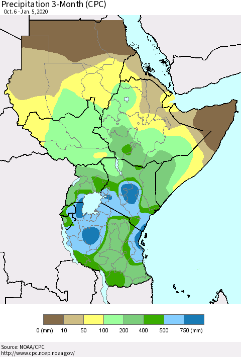 Eastern Africa Precipitation 3-Month (CPC) Thematic Map For 10/6/2019 - 1/5/2020