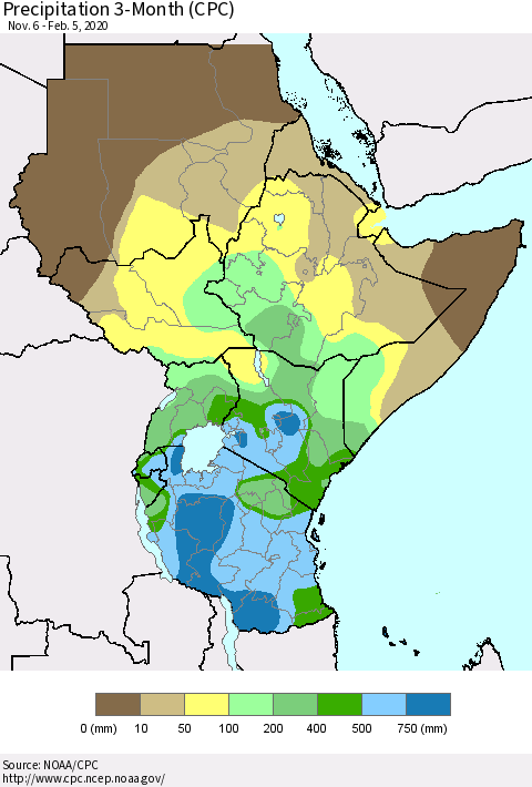 Eastern Africa Precipitation 3-Month (CPC) Thematic Map For 11/6/2019 - 2/5/2020