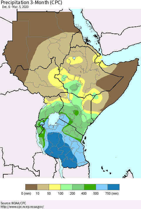 Eastern Africa Precipitation 3-Month (CPC) Thematic Map For 12/6/2019 - 3/5/2020