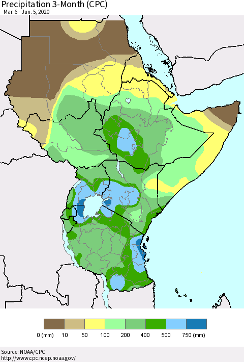 Eastern Africa Precipitation 3-Month (CPC) Thematic Map For 3/6/2020 - 6/5/2020