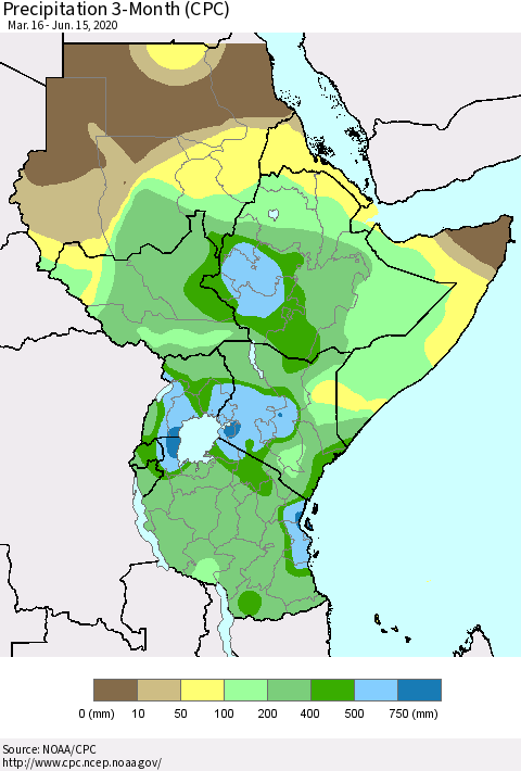 Eastern Africa Precipitation 3-Month (CPC) Thematic Map For 3/16/2020 - 6/15/2020