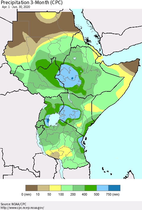 Eastern Africa Precipitation 3-Month (CPC) Thematic Map For 4/1/2020 - 6/30/2020