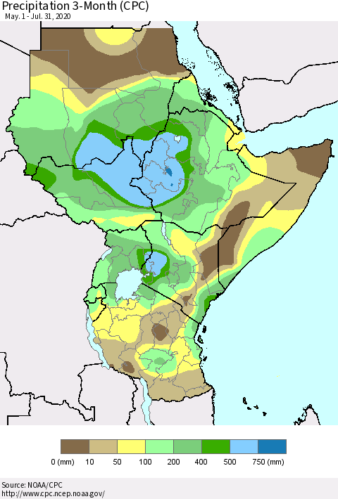 Eastern Africa Precipitation 3-Month (CPC) Thematic Map For 5/1/2020 - 7/31/2020