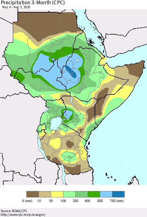Eastern Africa Precipitation 3-Month (CPC) Thematic Map For 5/6/2020 - 8/5/2020