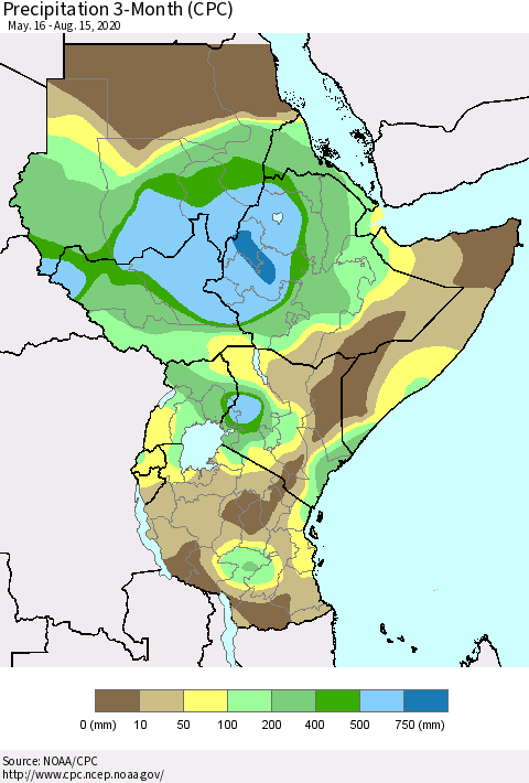 Eastern Africa Precipitation 3-Month (CPC) Thematic Map For 5/16/2020 - 8/15/2020