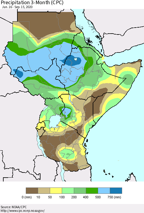 Eastern Africa Precipitation 3-Month (CPC) Thematic Map For 6/16/2020 - 9/15/2020