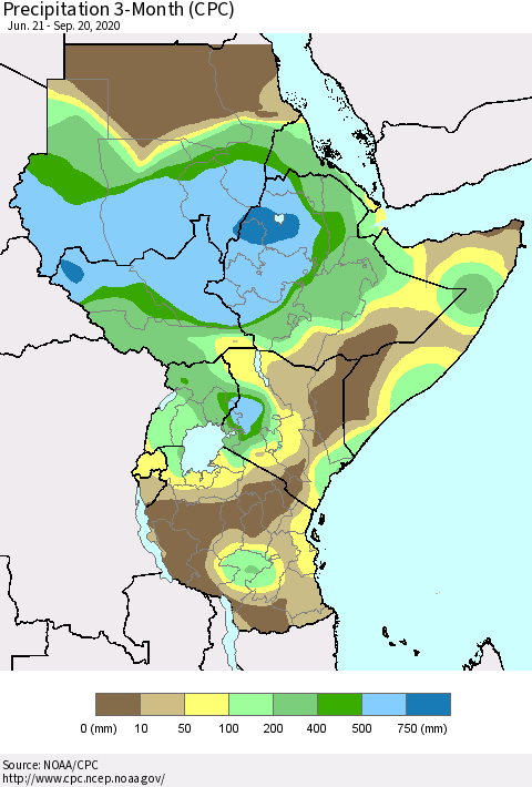 Eastern Africa Precipitation 3-Month (CPC) Thematic Map For 6/21/2020 - 9/20/2020