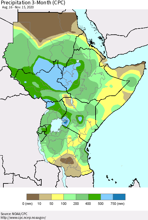 Eastern Africa Precipitation 3-Month (CPC) Thematic Map For 8/16/2020 - 11/15/2020