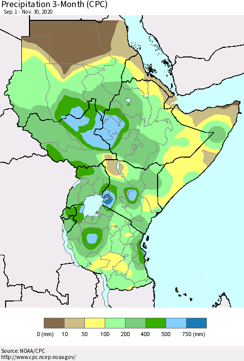 Eastern Africa Precipitation 3-Month (CPC) Thematic Map For 9/1/2020 - 11/30/2020