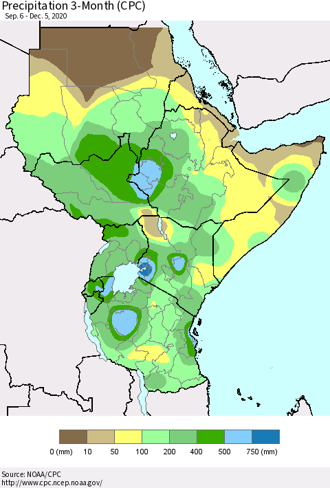 Eastern Africa Precipitation 3-Month (CPC) Thematic Map For 9/6/2020 - 12/5/2020