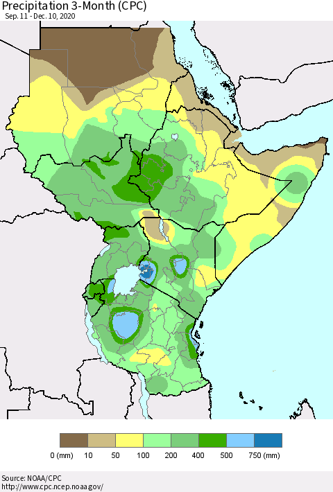 Eastern Africa Precipitation 3-Month (CPC) Thematic Map For 9/11/2020 - 12/10/2020