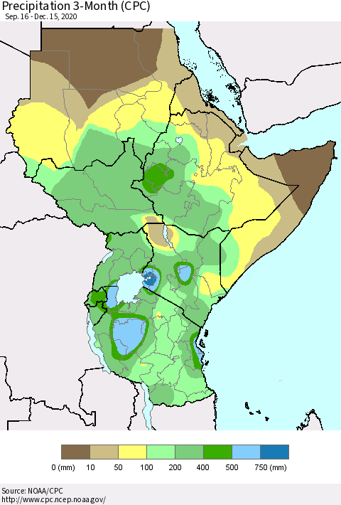 Eastern Africa Precipitation 3-Month (CPC) Thematic Map For 9/16/2020 - 12/15/2020