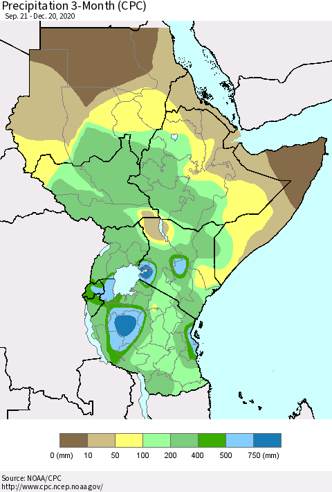 Eastern Africa Precipitation 3-Month (CPC) Thematic Map For 9/21/2020 - 12/20/2020