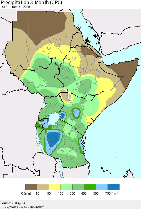 Eastern Africa Precipitation 3-Month (CPC) Thematic Map For 10/1/2020 - 12/31/2020