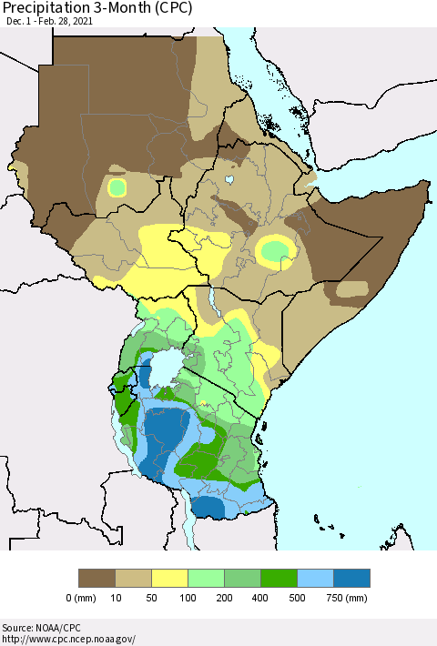 Eastern Africa Precipitation 3-Month (CPC) Thematic Map For 12/1/2020 - 2/28/2021