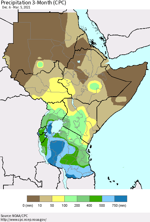 Eastern Africa Precipitation 3-Month (CPC) Thematic Map For 12/6/2020 - 3/5/2021