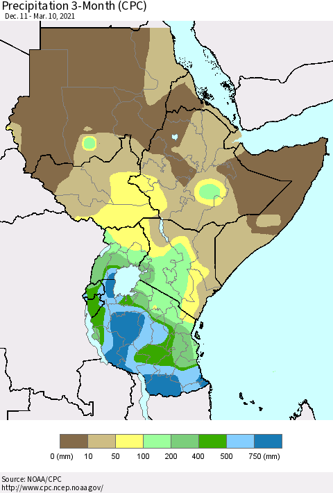 Eastern Africa Precipitation 3-Month (CPC) Thematic Map For 12/11/2020 - 3/10/2021