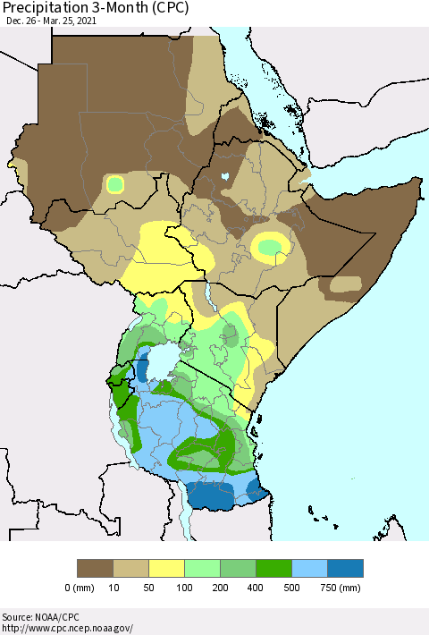 Eastern Africa Precipitation 3-Month (CPC) Thematic Map For 12/26/2020 - 3/25/2021