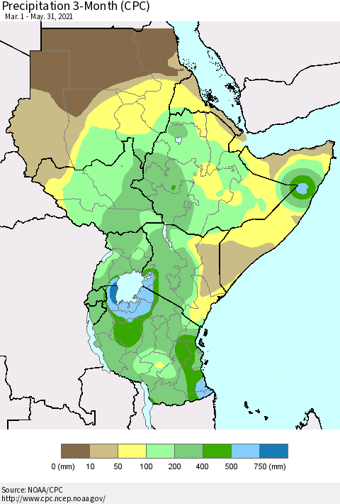 Eastern Africa Precipitation 3-Month (CPC) Thematic Map For 3/1/2021 - 5/31/2021