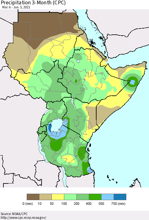 Eastern Africa Precipitation 3-Month (CPC) Thematic Map For 3/6/2021 - 6/5/2021