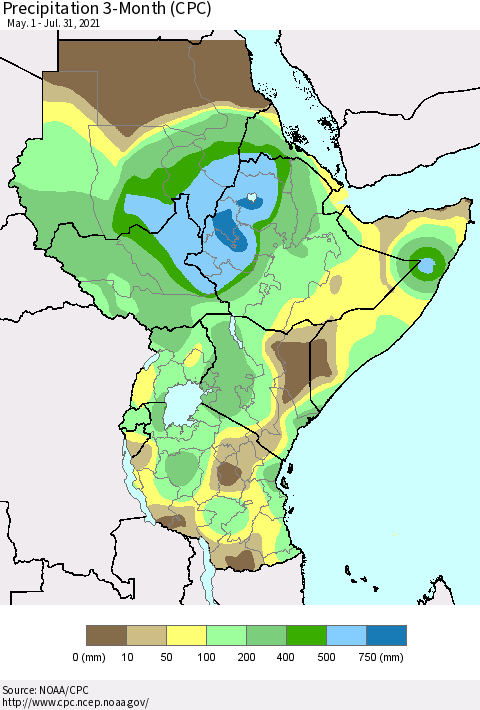 Eastern Africa Precipitation 3-Month (CPC) Thematic Map For 5/1/2021 - 7/31/2021