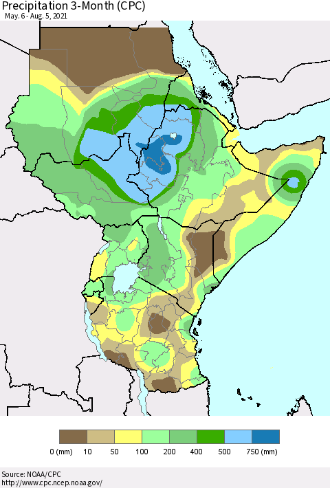 Eastern Africa Precipitation 3-Month (CPC) Thematic Map For 5/6/2021 - 8/5/2021