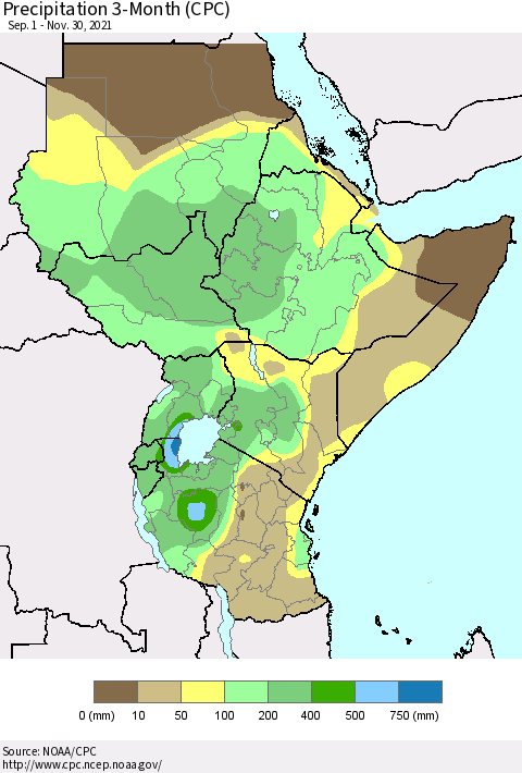 Eastern Africa Precipitation 3-Month (CPC) Thematic Map For 9/1/2021 - 11/30/2021