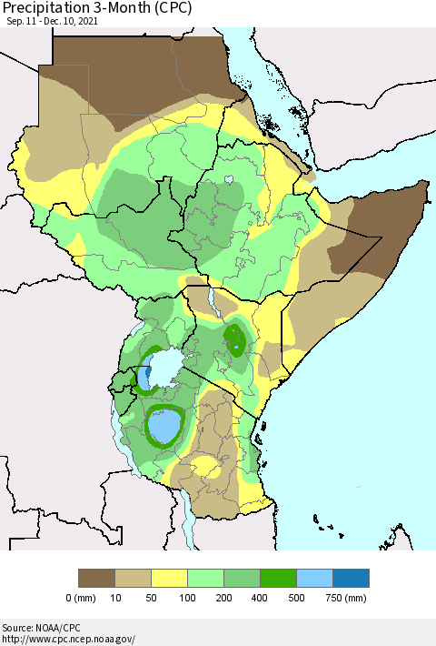 Eastern Africa Precipitation 3-Month (CPC) Thematic Map For 9/11/2021 - 12/10/2021