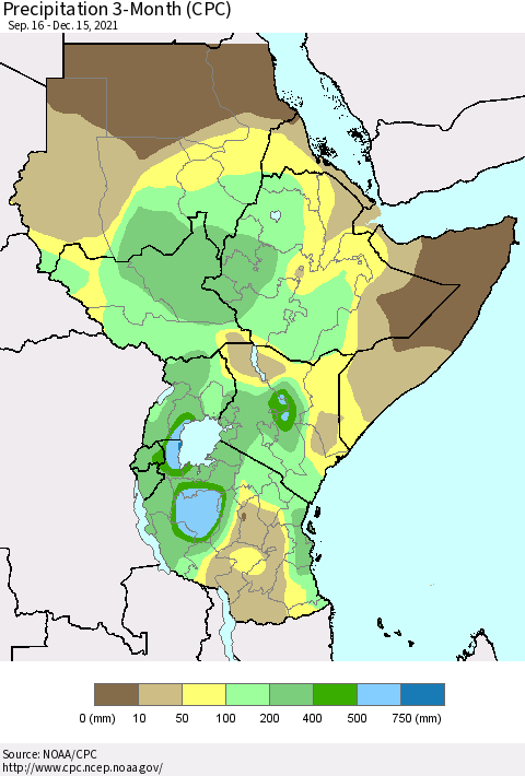 Eastern Africa Precipitation 3-Month (CPC) Thematic Map For 9/16/2021 - 12/15/2021