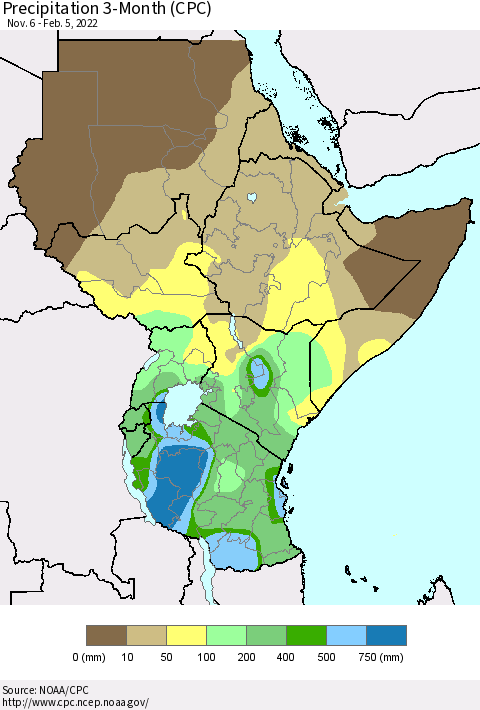 Eastern Africa Precipitation 3-Month (CPC) Thematic Map For 11/6/2021 - 2/5/2022