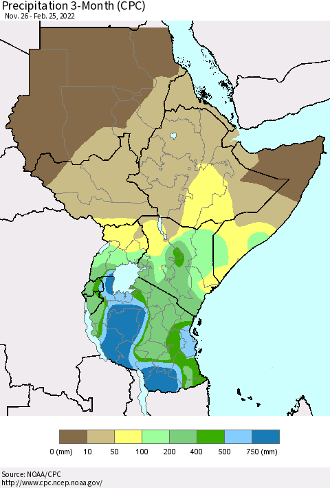 Eastern Africa Precipitation 3-Month (CPC) Thematic Map For 11/26/2021 - 2/25/2022