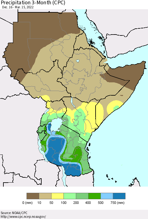 Eastern Africa Precipitation 3-Month (CPC) Thematic Map For 12/16/2021 - 3/15/2022