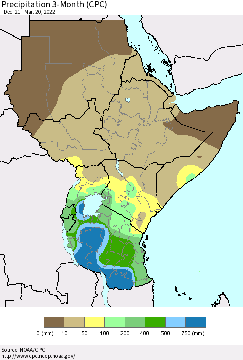 Eastern Africa Precipitation 3-Month (CPC) Thematic Map For 12/21/2021 - 3/20/2022