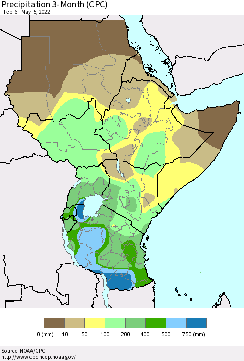 Eastern Africa Precipitation 3-Month (CPC) Thematic Map For 2/6/2022 - 5/5/2022