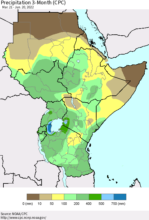 Eastern Africa Precipitation 3-Month (CPC) Thematic Map For 3/21/2022 - 6/20/2022