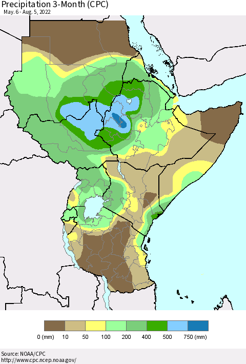 Eastern Africa Precipitation 3-Month (CPC) Thematic Map For 5/6/2022 - 8/5/2022