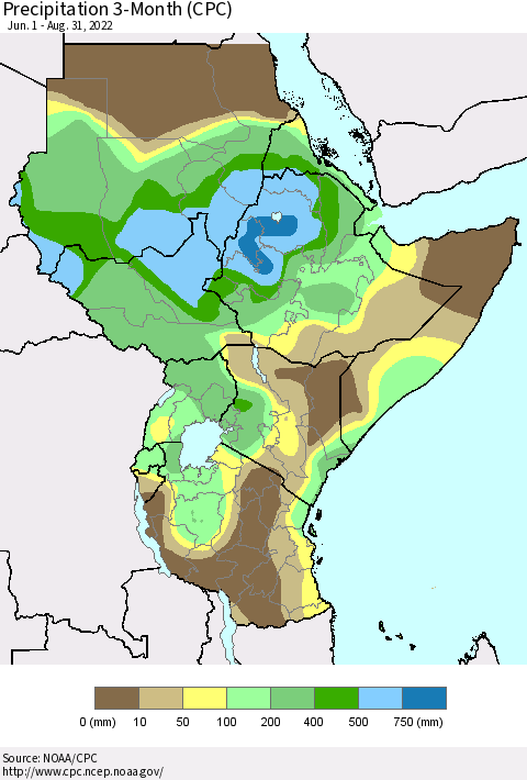 Eastern Africa Precipitation 3-Month (CPC) Thematic Map For 6/1/2022 - 8/31/2022