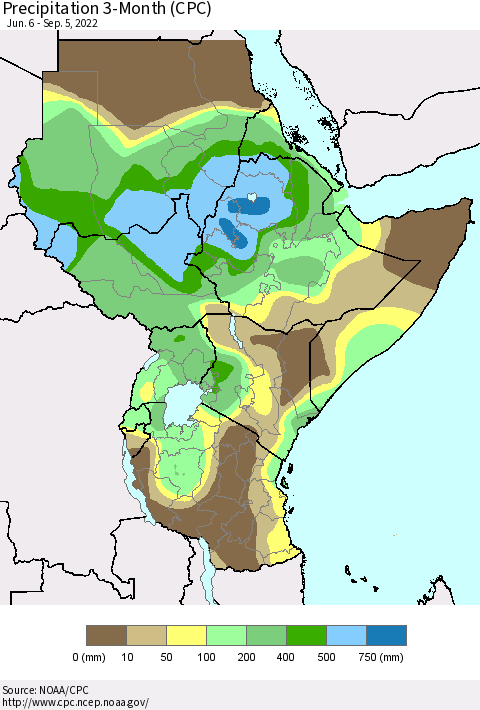 Eastern Africa Precipitation 3-Month (CPC) Thematic Map For 6/6/2022 - 9/5/2022