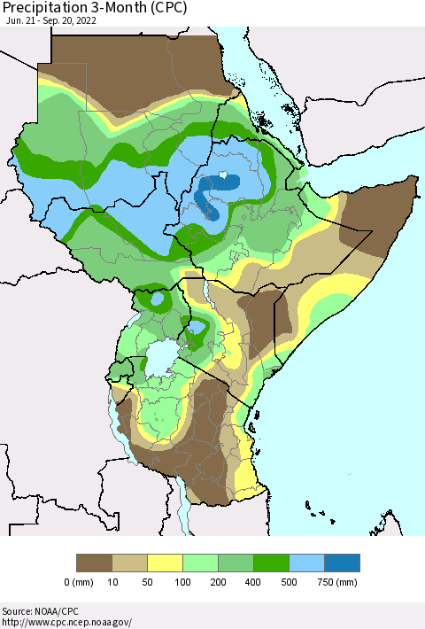 Eastern Africa Precipitation 3-Month (CPC) Thematic Map For 6/21/2022 - 9/20/2022