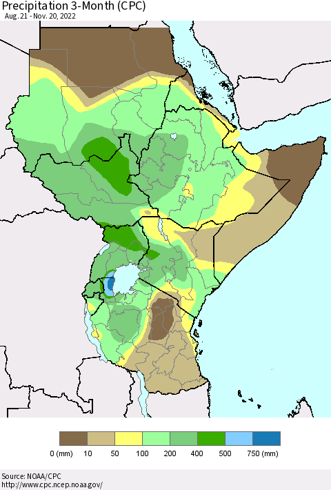 Eastern Africa Precipitation 3-Month (CPC) Thematic Map For 8/21/2022 - 11/20/2022