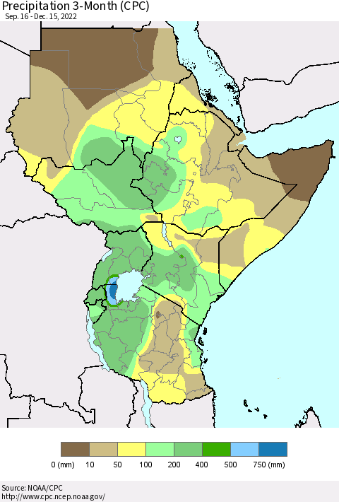 Eastern Africa Precipitation 3-Month (CPC) Thematic Map For 9/16/2022 - 12/15/2022