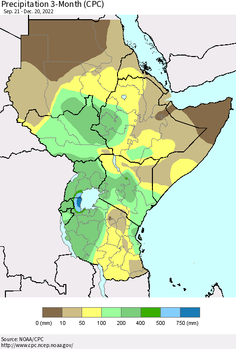 Eastern Africa Precipitation 3-Month (CPC) Thematic Map For 9/21/2022 - 12/20/2022