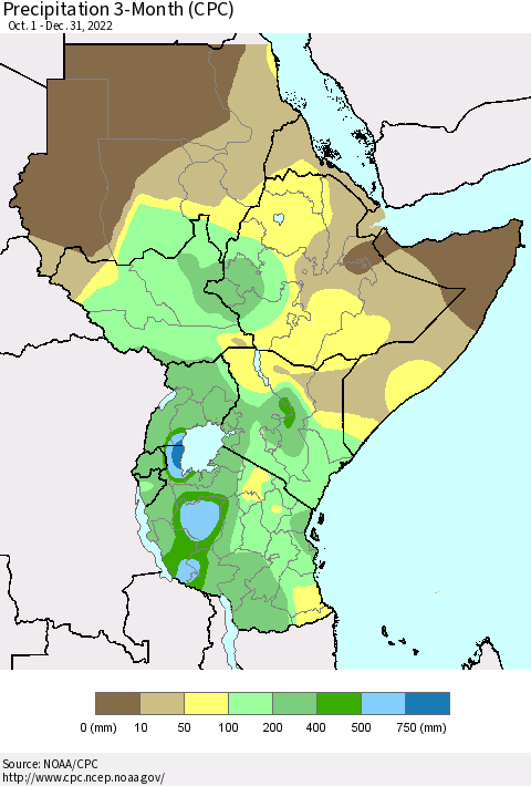 Eastern Africa Precipitation 3-Month (CPC) Thematic Map For 10/1/2022 - 12/31/2022
